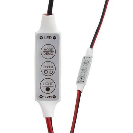 Powermaster 12-24 Volt Mini Üç Tuşlu Tek Renkli Led Kontrol Cihazı (Kırmızı - Siyah Kablo)