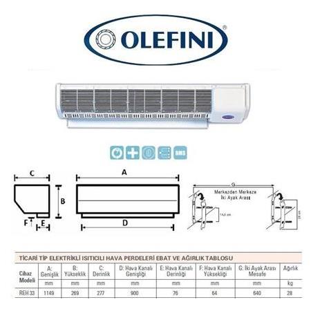 Olefini REH-33 Ticari Tip Elektrikli 100 cm Isıtıcılı Hava Perdesi