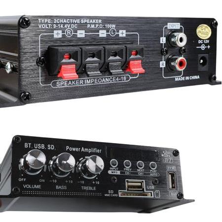 MAGICVOICE YW-406L 12 VOLT 100 WATT MOTOSİKLET BLUETOOTH AMFİ USB/SD 2 KANAL PAZARCI - ANFİ (154X80X