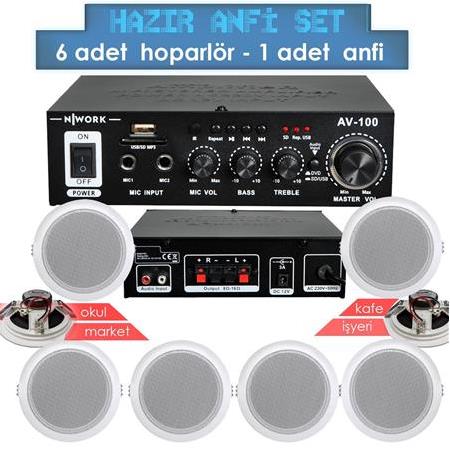 ANFİ (1ADET) 100W USB/SD/PC 13CM HOPARLÖR (6ADET) NWORK AV-100SET