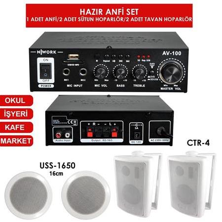 ANFİ 100W BT/USB SÜTUN HOPARLÖR (2ADET) 10CM 100W ALÇIPAN TAVAN (2ADET) 16CM 100W AV-100SET