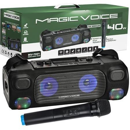 Magicvoice MV-7001 VHF El Mikrofonlu USB-SD-Bluetooth Işıklı 40 W Taşınabilir Şarjlı Seyyar Anfi